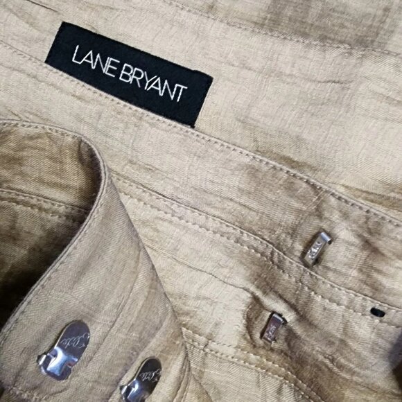 Lane Bryant Skirt Womens Plus Size 18 Gold Linen Blend Wrap Style Belted - Picture 2 of 5